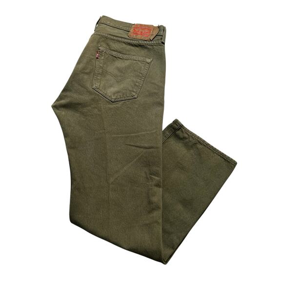 Levis 501 Jeans Mens 34x29 Green Button Fly Straight Fit Denim Waterless Casual - Picture 12 of 13